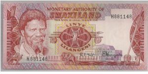 Swaziland 1 Lilangeni 1974 P1. Banknote