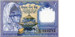 1 Rupee
Blue/Buff
Sig unknown
King Birendra Bir Bikram in uniform, Temple 
Two Musk Deer, mountains/stream & coat of arms
Wmk Plumed crown Banknote
