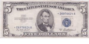 1953 A $5 SILVER CERTIFICATE

**STAR NOTE Banknote