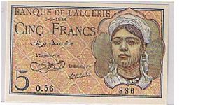 ALGERIA- 5 FRANCS Banknote