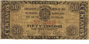 S-214 Cebu 50 Centavos note. Banknote