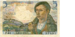 5 Francs
Multi
Berger (Pyrenean Shepherd)
Flower seller
Wtmk Mans head Banknote