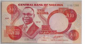 Nigeria 10 Naira 2001 P25. Banknote