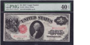 1917 $1 LT

ELLIOTT/WHITE

**PMG 40**

FR#38 Banknote