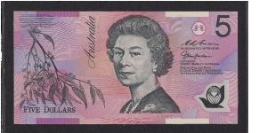 To celebrate the hand-over of Hong Kong by G.Britain to China, a total of 8,000 Macfarlane/Evans 5 Dollar notes issued with red serial numbers and prefix of HK and with folder. 
This is the 1st Australian Banknote issued specifically to commemorate an international event. Banknote