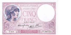 FRENCH 5F Banknote