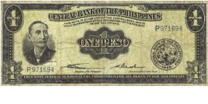 PI-133a RARE English series 1 Peso note with GENUINE underprint, prefix P. Banknote