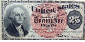 Fractional Currency
Twenty Five Cents
Washington
Fourth Issue Banknote