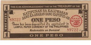 Counterfeit Katipunan Sa Kaluwasan - Loose Change 1 Peso note. Banknote