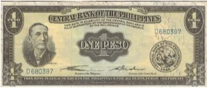 PI-133a Central Bank of the Philippines English Series 1 Peso note with GENUINE underprint, Prefix D. Banknote