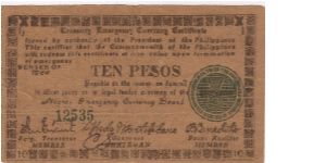 S-677a Negros Emergency Currency 10 Pesos note, plate I1. Banknote