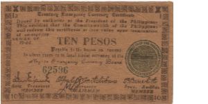 S-677a Negros Emergency Currency 10 Pesos note, plate I3. Banknote