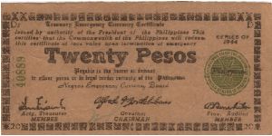 S-680a Negros Emergancy Currency 20 Pesos note, plate D1. Banknote