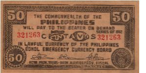 S-134e Bohol Emergency Currency 50 Centavos note. Banknote