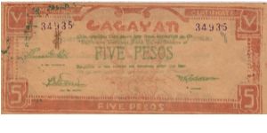 S-191b Cagayan 5 Pesos note. Banknote