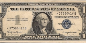 $1 Silver Certificate Series 1957B S/N *37560416B Banknote