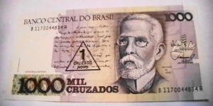 Brazil ND(1989) 1 Cruzado stamped on 1000 Crusados note Kp# 216  Banknote