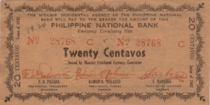 S-574 Misamis Occidental 20 Centavos note. Banknote