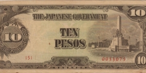 PI-111 Philippine 10 Pesos note under Japan rule with low serial number Banknote