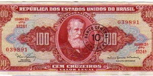 10 Centavos __ pk# 185 b __ Ovpt on 100 Cruzeiros Banknote