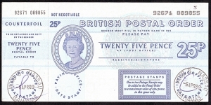 Bahamas 1989 25 Pence postal order. Banknote