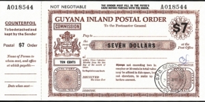 Guyana 1989 7 Dollars postal order.

The printer's name can be found up the left hand side on the front. Banknote