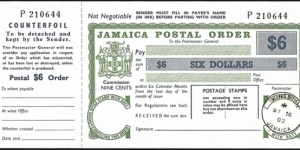 Jamaica 2003 6 Dollars postal order. Banknote