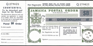 Jamaica 2003 8 Dollars postal order. Banknote