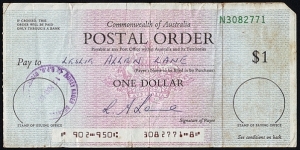 New South Wales 1977 1 Dollar postal order. Banknote