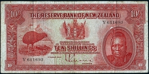 New Zealand 1934 10 Shillings. Banknote