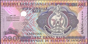 Vanuatu 1995 200 Vatu.

15 Years of Vanuatuan Independence. Banknote