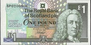 Scotland 1999 1 Pound.

1st. Meeting of the Scottish Parliament. Banknote