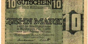 *NOTGELD*__10 Mark__pk# NL__01.02.1919__Muhlhausen Banknote