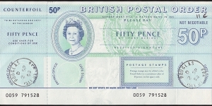 Isle of Man 1998 50 Pence postal order. Banknote