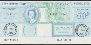 Isle of Man 2003 50 Pence postal order. Banknote