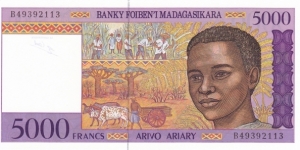 Madagascar P78 (5000 francs ND 1995) Banknote