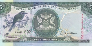 Trinidad and Tobago P42b (5 dollars 2002) Banknote