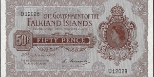 Falkland Islands 1969 50 Pence. Banknote