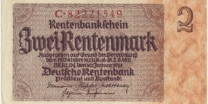 2 Rentenmark(Third Reich 1937) Banknote