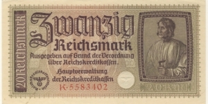 20 Reichsmark/german occupied territory(Third Reich 1939-1945) Banknote