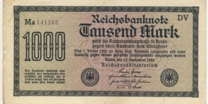 1000 Mark(Weimar Republic 1922) Banknote
