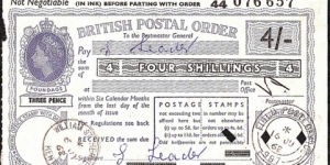 B.F.P.O. 997 1962 4 Shillings postal order.

Extremely rare unknown British Field Post Office issue. Banknote