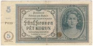 5 Kronen/Korun(Protectorate of Bohemia and Moravia 1940)  Banknote