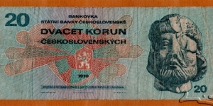 Czechoslovak Socialist Republic | 
20 Korun, 1970 | 

Obverse: Ján Žižka (~1360-1424), was a Czech general, a contemporary, and Hussite military leader, who is widely considered a Czech national hero, and National Coat of Arms | 

Reverse: Imitation of a codex illustration of Jan Žižka on the white horse at the head of Hussites | Banknote