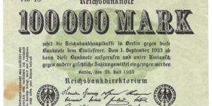 100.000 Mark(Weimar Republic 1923)  Banknote