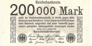 200.000 Mark(Weimar Republic 1923)  Banknote
