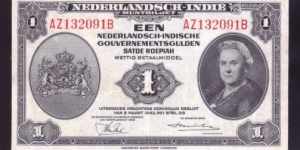 Netherlands Indies 1943 P-111a 1 Gulden Banknote