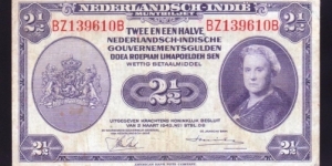 Netherlands Indies 1943 P-112a 2½ Gulden Banknote