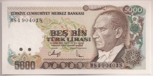 Turkey 5000 Lira 1990 P198. Banknote