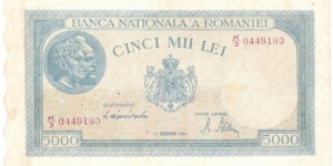 5000 Lei(Kingdom of Romania 1944) Banknote
